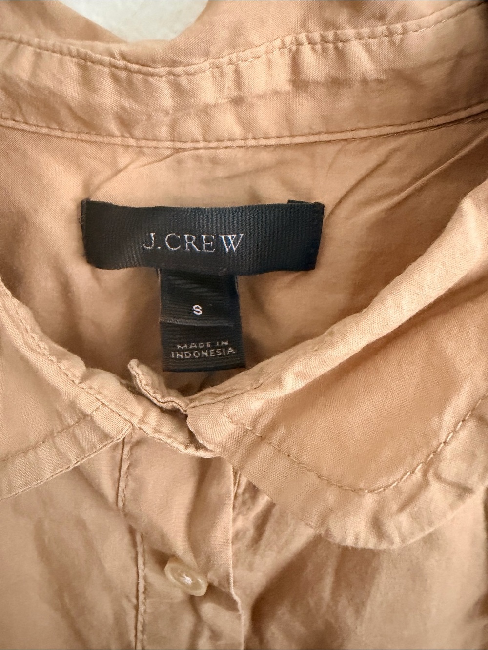 J. Crew Women's Light Tan Short-Sleeve Button Half-Placket Top - Picture 2 of 3